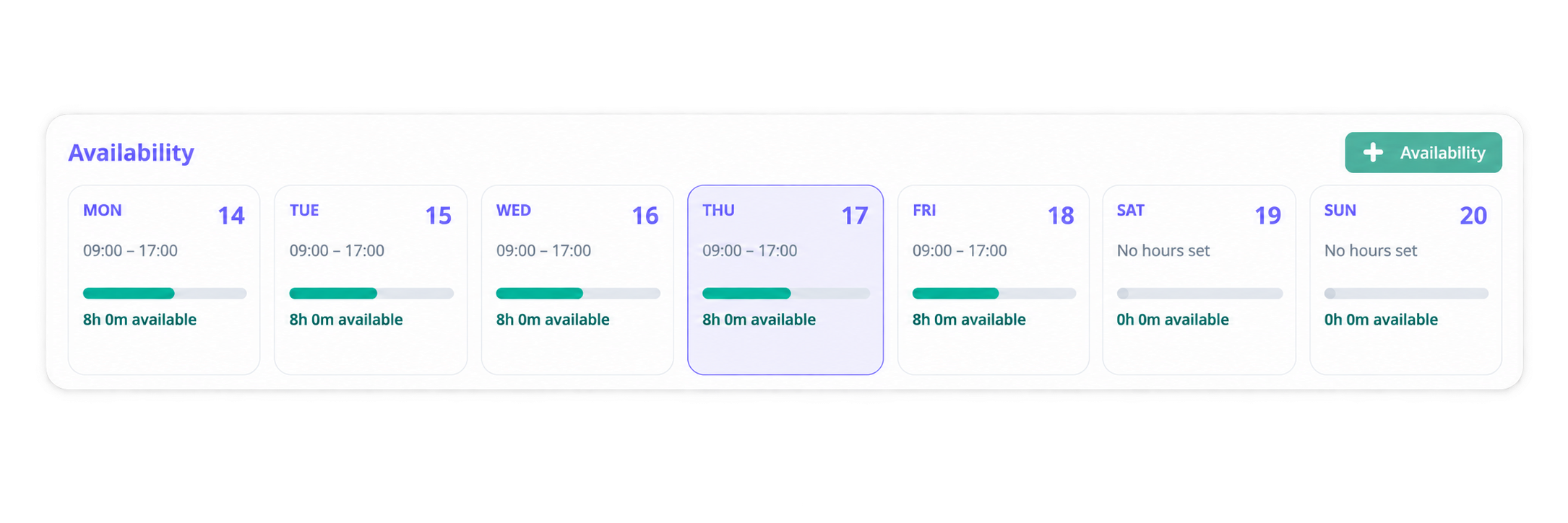 Weekly staff availability across the diary