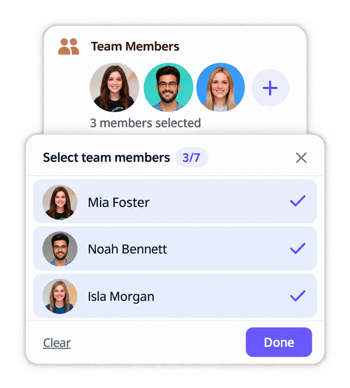 Select team members to show on the diary