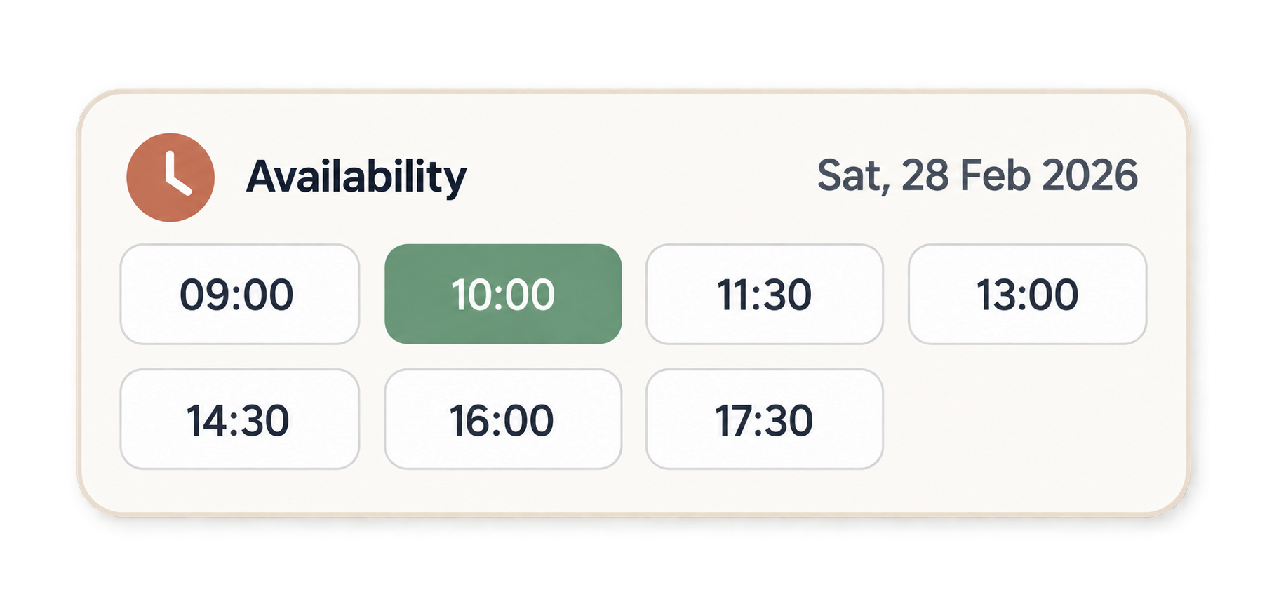 Available appointment times for a selected date